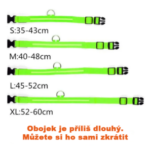 Svitici obojek pro psy a kocky.MiCRO USB nabijeni Velikosti