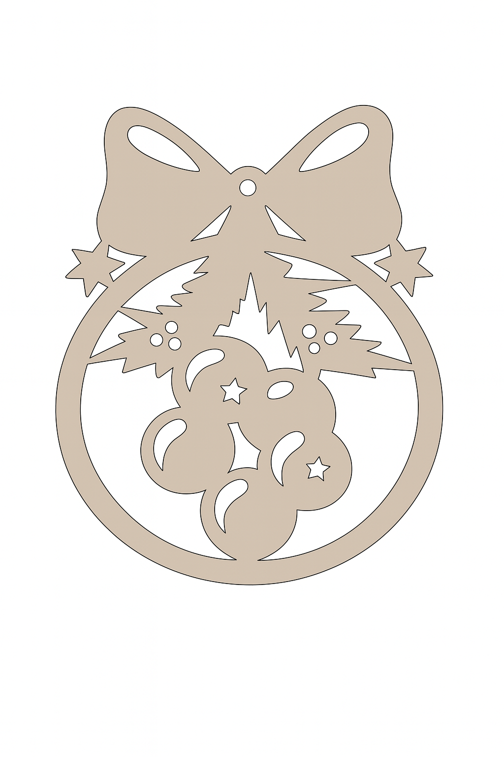 Dřevěná vánoční baňka mašle rolničky 9