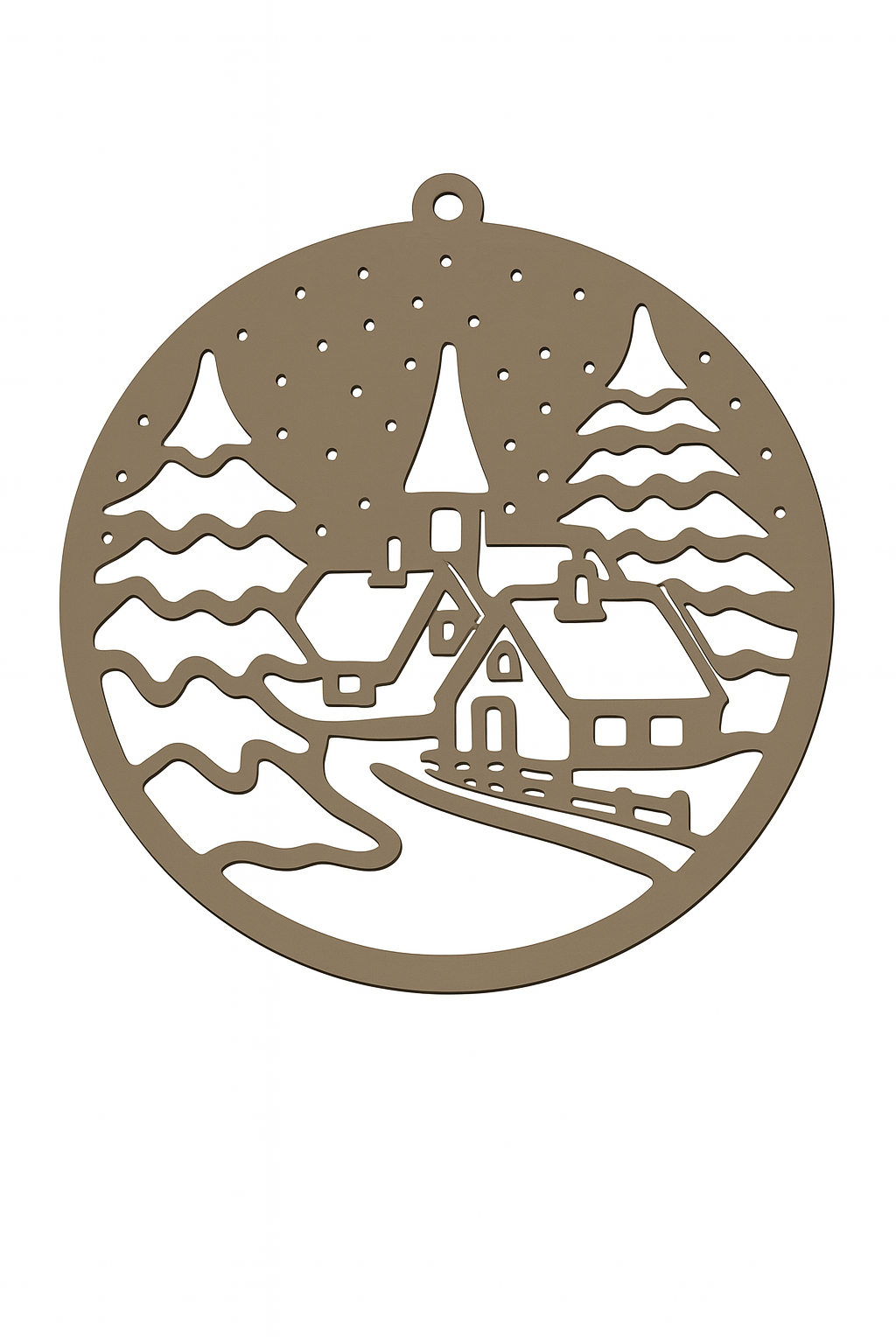 Dřevěná vánoční baňka s vesničkou, kostelem 14